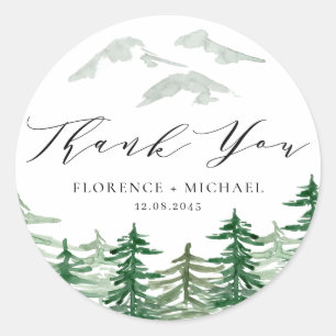 Sticker Rond Remerciement de mariage forêt aquarelle