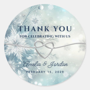 Sticker Rond Remerciement de mariage hivernal argenté