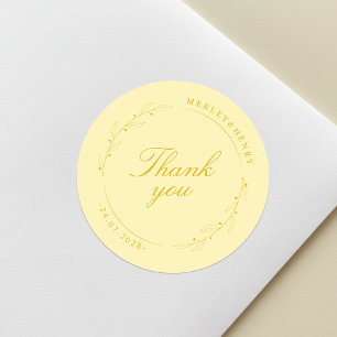 Sticker Rond Remerciement de mariage jaune beurre floral bohème