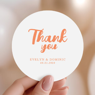 Sticker Rond Remerciement de mariage moderne corail orange