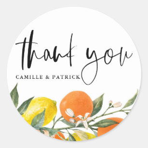 Sticker Rond Remerciement de mariage orange et citron botanique