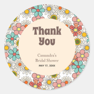 Sticker Rond Remerciement de mariage rétro hippie groovy fleur