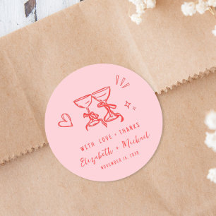 Sticker Rond Remerciement de mariage rose rouge dessiné à la ma