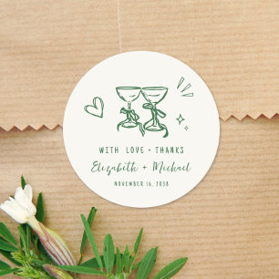 Sticker Rond Remerciement de mariage vert crème dessiné à la ma