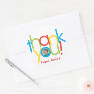 Sticker Rond Remerciement de photo d'anniversaire de enfants en