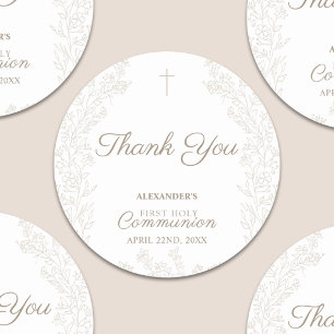 Sticker Rond Remerciement de première communion avec croix flor