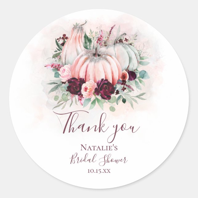 Sticker Rond Remerciement Fleur Rose de Citrouille et Floral Bo (Devant)