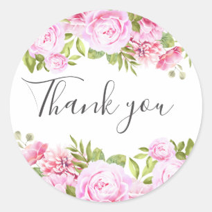Sticker Rond Remerciement floral de verdure rose tendre