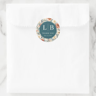 Sticker Rond Remerciement Floral Sarcelle Chaud