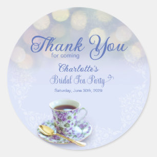 Sticker Rond Remerciement Mariage Thème Thé Vintage Bleu
