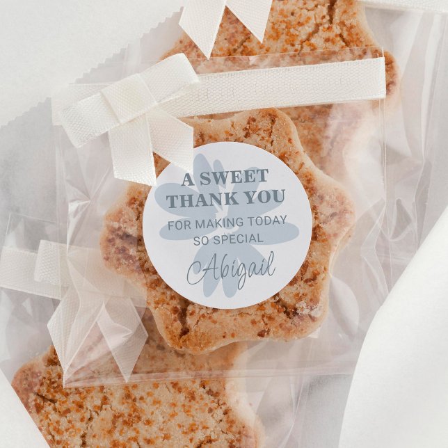 Sticker Rond Remerciement Moderne Fleur de Pâquerette Bleue Pas (Créateur téléchargé)