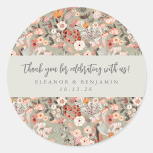 Sticker Rond Remerciement Noms de Mariage Personnalisés Floral