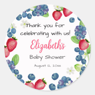 Sticker Rond Remerciement pour Baby Shower aquarelle Berry Swee