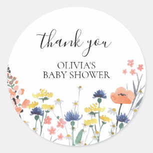 Sticker Rond Remerciement pour baby shower aquarelle fleurs sau
