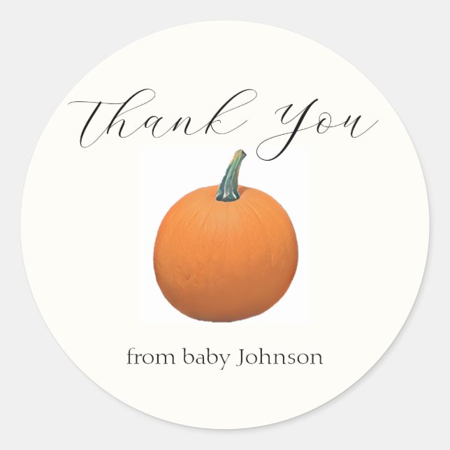 Sticker Rond Remerciement pour Baby Shower Automne Citrouille (Devant)
