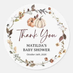 Sticker Rond Remerciement pour Baby Shower Automne Citrouille