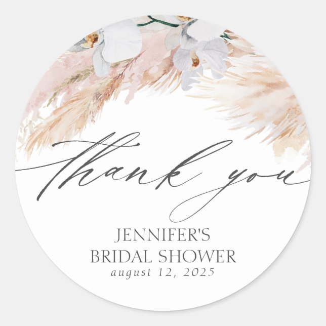 Sticker Rond Remerciement pour Baby Shower Champêtre avec Herbe (Devant)