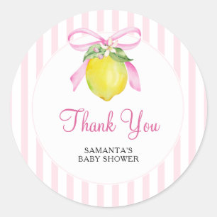 Sticker Rond Remerciement pour Baby Shower Coquette Citron Rose