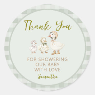 Sticker Rond Remerciement pour Baby Shower de la Mère l'Oie et