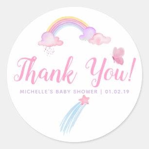 Sticker Rond Remerciement pour Baby Shower Fille Arc-en-Ciel