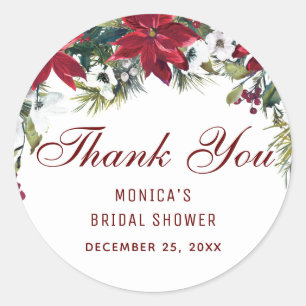 Sticker Rond Remerciement pour Baby Shower Floral Poinsettia Ro