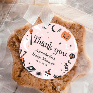Sticker Rond Remerciement pour Baby Shower Halloween Fantôme Ro