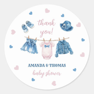 Sticker Rond Remerciement pour Baby Shower Jean Fille