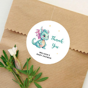 Sticker Rond Remerciement pour Baby Shower Little Dragon
