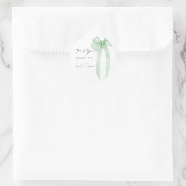 Sticker Rond Remerciement pour Baby Shower Mariée Arc Vert (Sac)