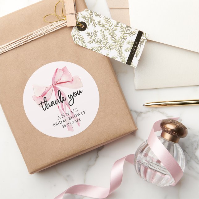 Sticker Rond Remerciement pour Baby Shower Mariée Ruban Rose (Cadeaux)