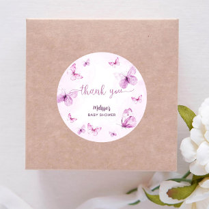 Sticker Rond Remerciement pour Baby Shower Papillon
