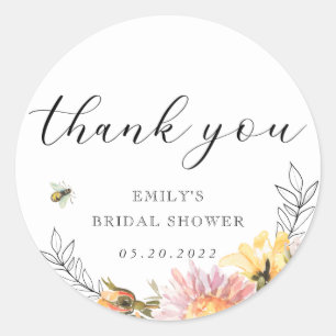 Sticker Rond Remerciement pour Baby Shower Rustique Fleur Sauva