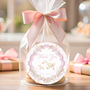 Sticker Rond Remerciement pour Baby Shower Silly Goose Rose à C