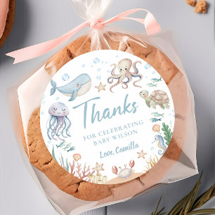 Sticker Rond Remerciement pour Baby Shower Sous Les Mers