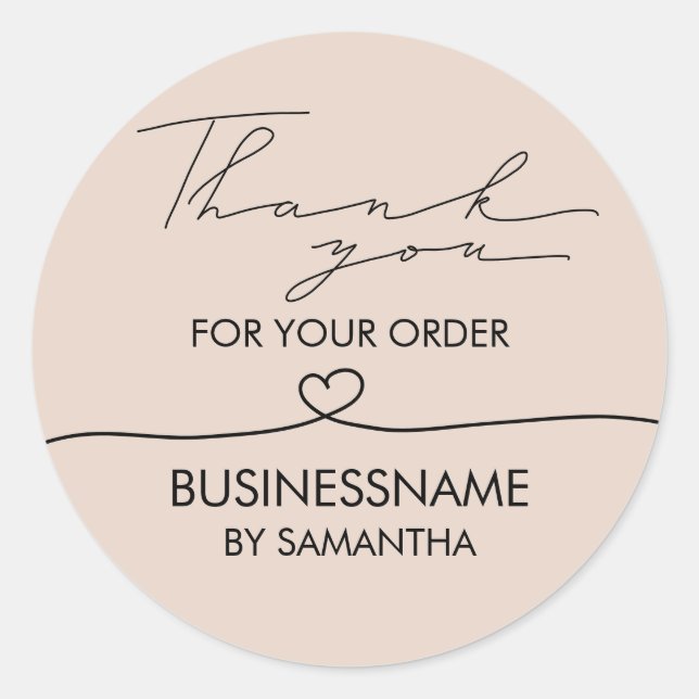 Sticker Rond Remerciement pour commande rose blush moderne simp (Devant)