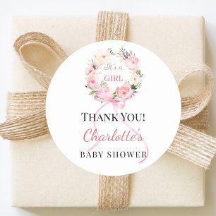 Sticker Rond Remerciement pour la baby shower fille rose couron