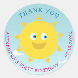 Sticker Rond Remerciement pour le 1er anniversaire Soleil