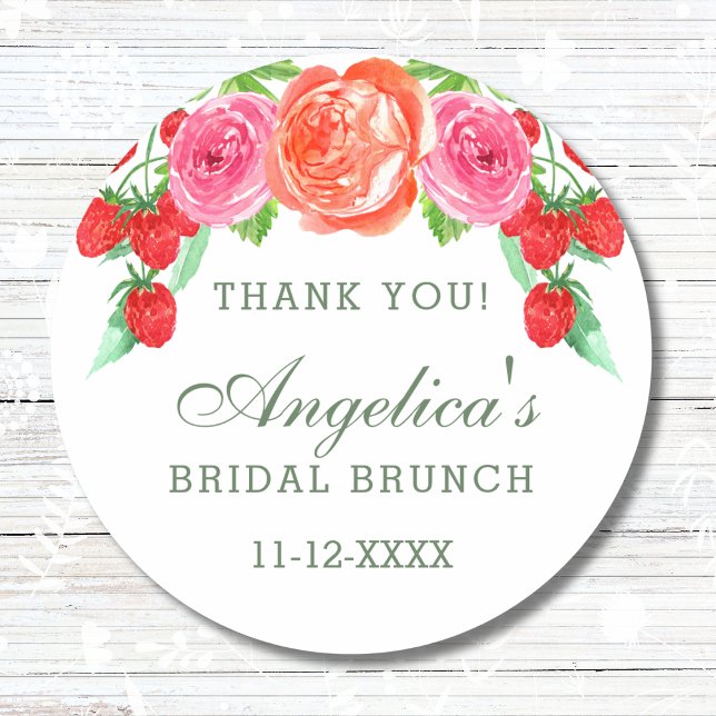 Sticker Rond Remerciement pour un brunch de mariage rose pêche  (Créateur téléchargé)