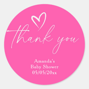 Sticker Rond Remerciement pour une baby shower minimaliste rose