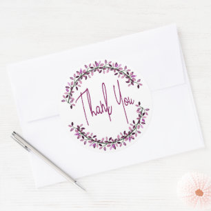 Sticker Rond Remerciement Typographie Chic Couronne de Feuilles