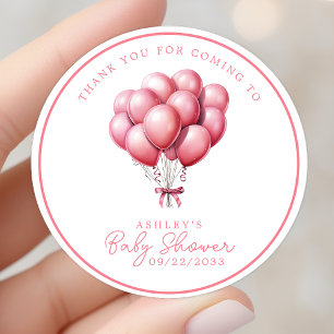 Sticker Rond Remerciements Baby Shower Fille au Ballon Rose Aqu