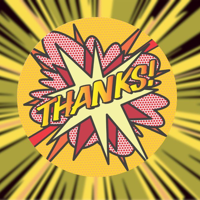 Sticker Rond REMERCIEMENTS Bande dessinée moderne Funny Merci (THANKS Fun Modern Comic Book Thank You Classic Round Sticker)