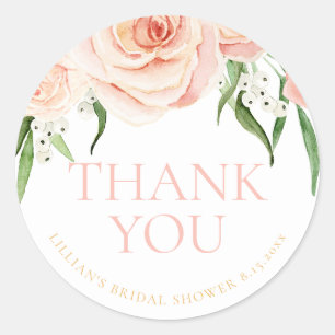 Sticker Rond Remerciements de Baby Shower Mariage Fleurs Roses 