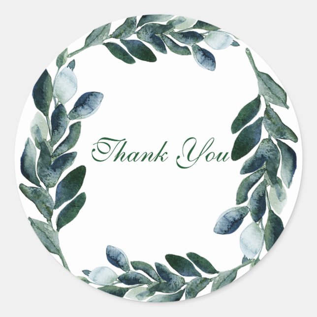 Sticker Rond Remerciements de feuilles d'aquarelle verte botani (Devant)