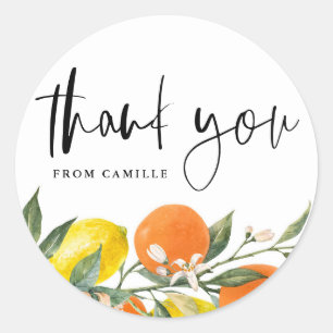 Sticker Rond Remerciements de fin d'études en Orange et Citron 