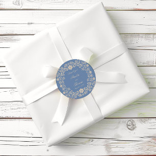 Sticker Rond Remerciements de mariage bleu rustique