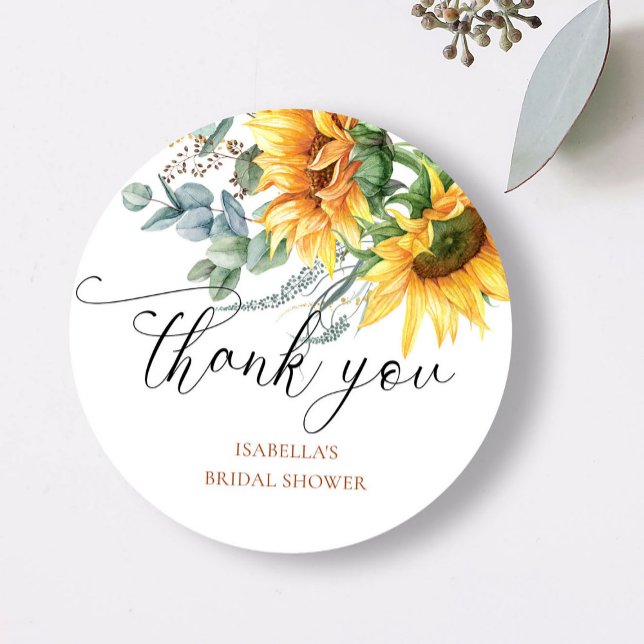 Sticker Rond Remerciements de mariage champêtre au tournesol (Créateur téléchargé)