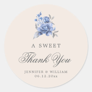 Sticker Rond Remerciements de mariage Doux Bleu Poussiéreux Flo