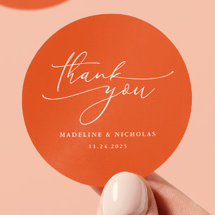 Sticker Rond Remerciements de mariage en calligraphie Orange Co