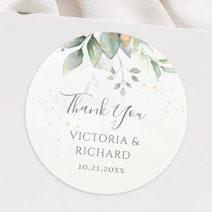 Sticker Rond Remerciements de mariage feuilles dorées d'eucalyp